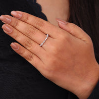 Hand wearing a diamond ring on a dark background, Lab Created Moissanite Band, Moissanite Stacking Ring, Slim Eternity Band Ring,