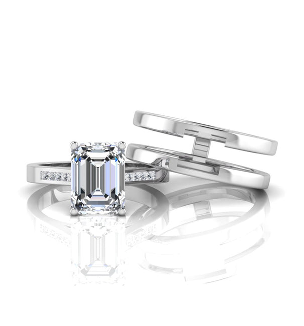 Emerald & Princess Cut CZ Stone Enhancer Guard Ring Set