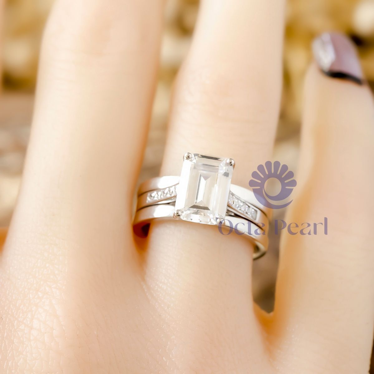Emerald Princess Cut CZ Stone Enhancer Guard Ring Set – Octa Pearl