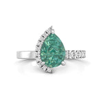 Green Pear Cut CZ Stone Prong Set Half Halo Engagement & Wedding Ring For ladies