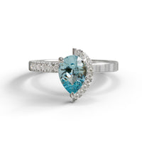 Green Pear Cut Moissanite Half Halo Engagement Wedding Ring, (Custom Moissanite Color Options Available)