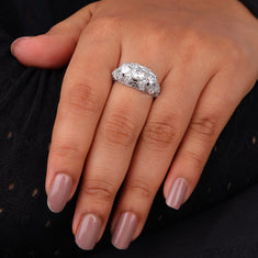 Milgrain Art Deco Three Stone Ring With Round Moissanite - alternate view