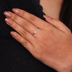 Moissanite Marquise Trio Solitaire Ring – Modern Silver Minimal - alternate view