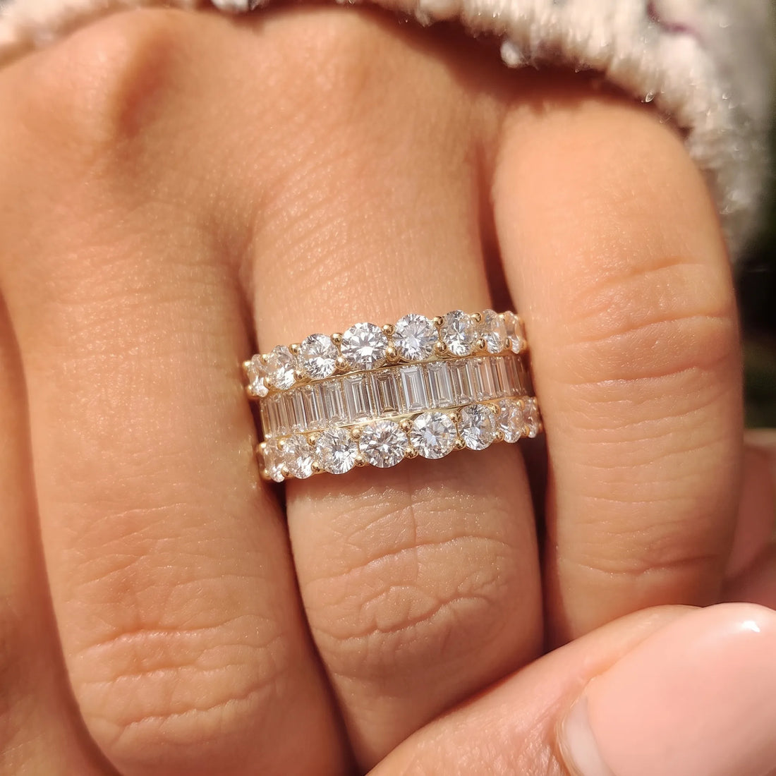 OctaPearl Three Row Pave Lab Grown Diamond Statement Wide Band Cocktail Ring