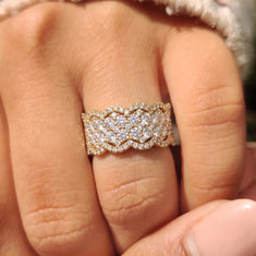 OctaPearl Multi Row Pave Lab Grown Diamond Scalloped Engagement Wide Band Ring - alternate view