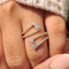 OctaPearl Baguette & Round Lab Grown Diamond Open Gap Pave Bypass Ring - alternate view