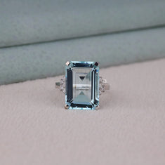 Emerald Cut Ice Blue CZ Cocktail Ring – Statement Luxury Ring - alternate view
