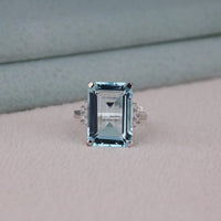 Emerald Cut Ice Blue CZ Cocktail Ring – Statement Luxury Ring