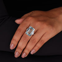 Emerald Cut Ice Blue CZ Cocktail Ring – Statement Luxury Ring