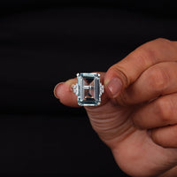 Emerald Cut Ice Blue CZ Cocktail Ring – Statement Luxury Ring