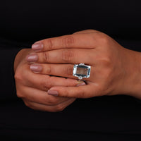 Emerald Cut Ice Blue CZ Cocktail Ring – Statement Luxury Ring