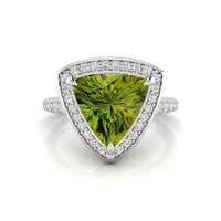 Trillion Cut Green Moissanite Halo Engagement Ring