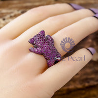 Round Cut CZ Pink With Blue Eye Baby Piglet Cute Ring For Birthday Gift