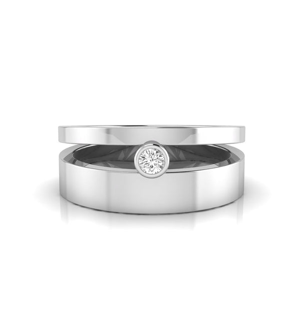 Double Band Solitaire Bezel Set Round Moissanite Ring