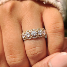 OctaPearl Round Five Stone Lab Grown Diamond Halo Engagement Ring - alternate view