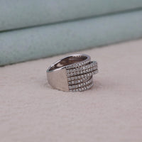 Silver ring with multiple bands on a neutral background, Round Moissanite Multi Layer Band Ring, Unique Crossover Wedding Ring
