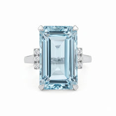 Emerald Cut Blue CZ Statement Ring With Side Stones