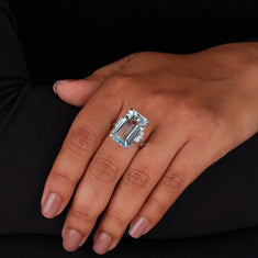 Emerald Cut Blue CZ Statement Ring With Side Stones - alternate view