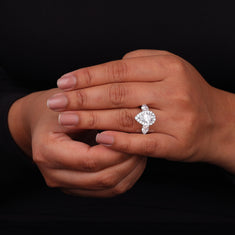 Pear Cut Moissanite Halo Engagement Ring With Side Stones - alternate view