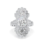Diamond ring with intricate design on a white background, Vintage Art Deco Three Stone Moissanite Ring, Milgrain Statement Engagement Ring for Women