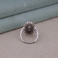 Silver ring with a diamond on a textured surface, Antique Style Moissanite Promise Ring, Timeless Art Deco Bridal Jewelry For Brides, Conflict Free Three Stone Moissanite Engagement Ring
