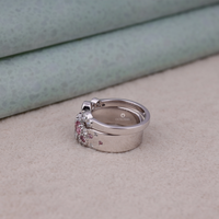 Silver ring with gemstones on a textured surface, Romantic Stackable Promise Ring Set, Elegant Bridal Anniversary Band Set, Dainty CZ Pink Ring For Women