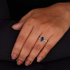 Bold Black Coffin Cut CZ Diamond Halo Statement Ring - alternate view