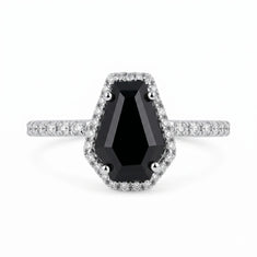 Bold Black Coffin Cut CZ Diamond Halo Statement Ring