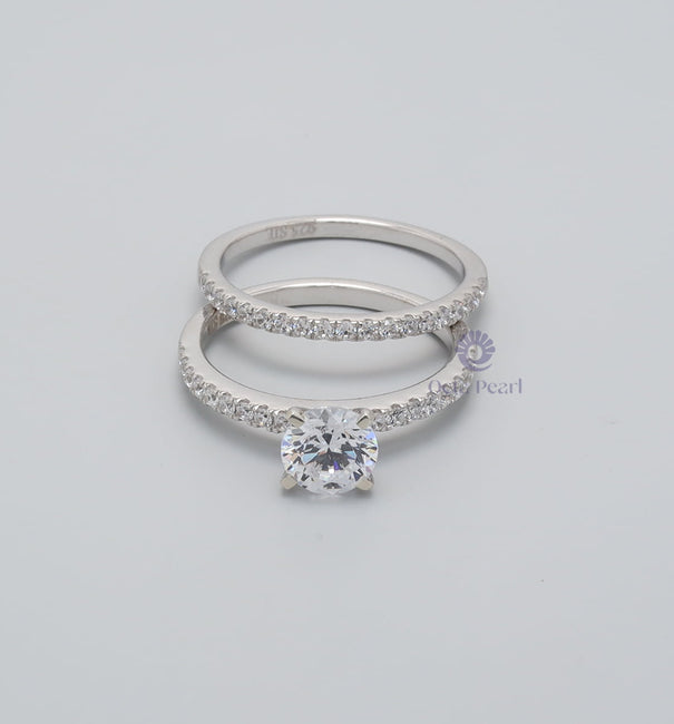 10K White Gold Moissanite Prong Bridal Ring Set