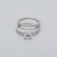 10K White Gold Moissanite Prong Bridal Ring Set