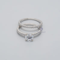 White Gold Moissanite Prong Bridal Ring Set in 10K