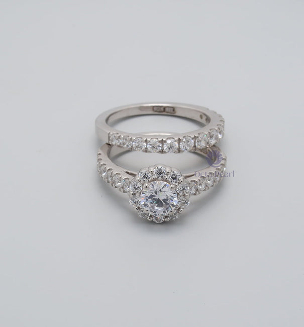 Round Moissanite Bridal Ring Set with Halo