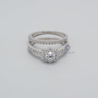 Round Moissanite Bridal Set with Half Eternity Band