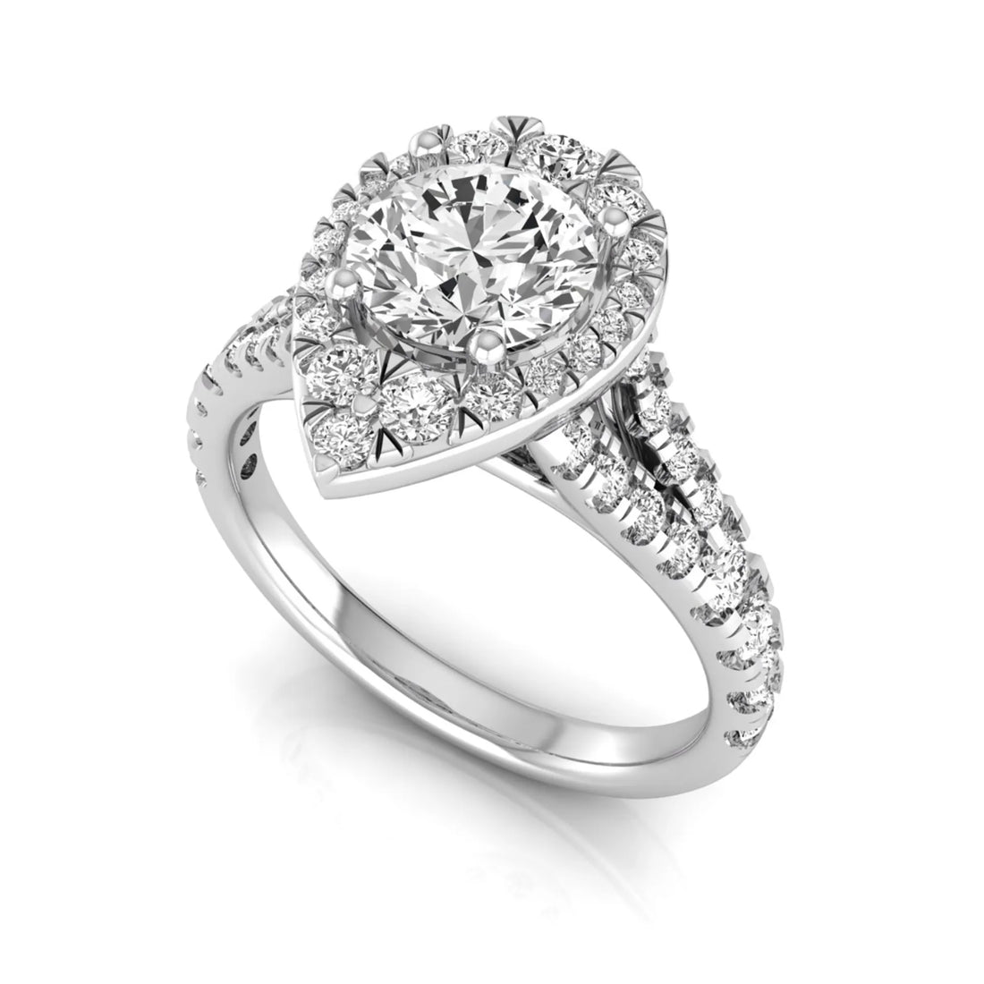 OctaPearl 1 ct Round Halo Split Shank Lab Grown Diamond Engagement Ring