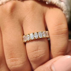 OctaPearl Emerald & Oval Cut Lab Grown Diamond Full Eternity Wedding Band - alternate view