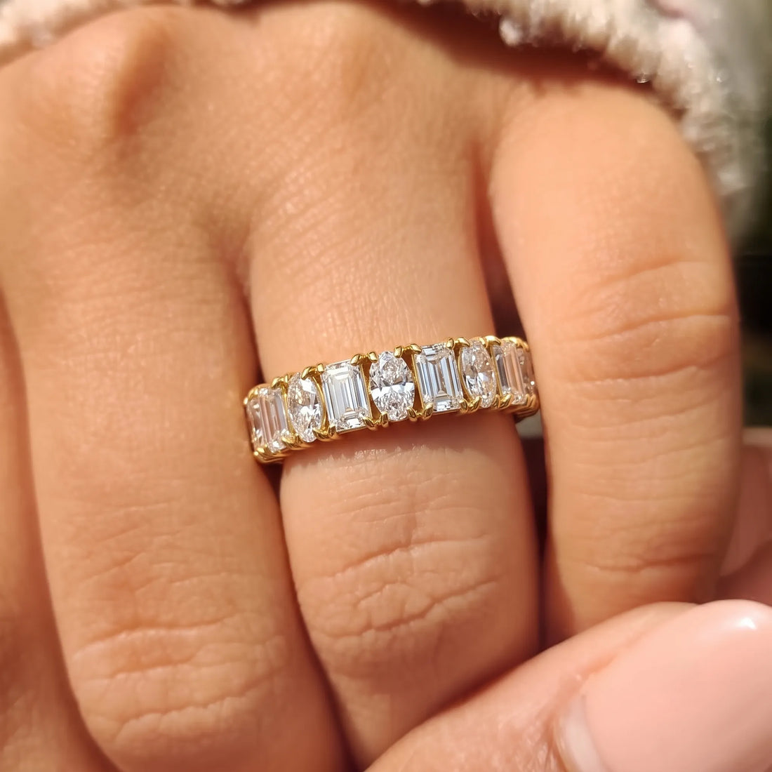 OctaPearl Emerald & Oval Cut Lab Grown Diamond Full Eternity Wedding Band
