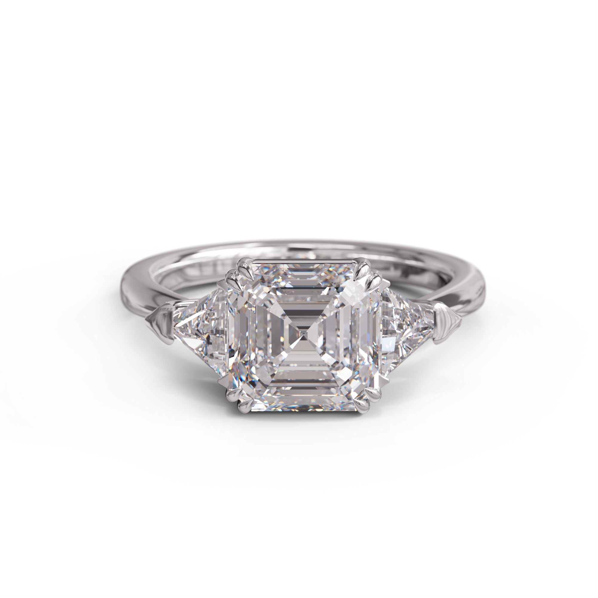 Asscher & Triangle Cut Moissanite Ring – 925 Silver or Gold Three Stone