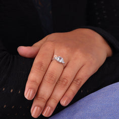 Asscher & Triangle Cut Moissanite Ring – 925 Silver or Gold Three Stone - alternate view