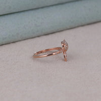 Rose gold ring with small diamonds on a light gray surface, Sparkling Fox Moissanite Fashion Ring, Dainty Fox Themed Promise Band, Whimsical Animal Moissanite Jewelry