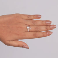 Hand wearing a diamond ring on a plain background, Rose Gold Moissanite Fox Ring – Cute & Elegant Nature Inspired Jewelry Gift