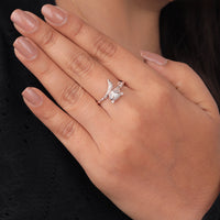 Hand wearing a diamond ring with a black background, Pavé Moissanite Fox Ring, Rose Gold Plated, Nature Inspired Statement Jewelry