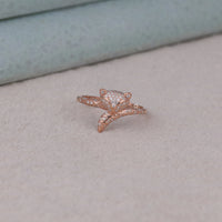 Rose gold ring with diamond on a light gray surface, Whimsical Fox Moissanite Ring, Rose Gold Animal Jewelry, Everyday Wear Fox Ring, Fox Inspired Moissanite Engagement Ring, Cute Animal Lover Jewelry, Unique Fox Promise Ring, Moissanite Animal Theme Fashion Ring