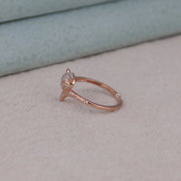 Rose gold ring with diamond accents on a light gray surface, 14K Rose Gold Moissanite Ring, Sustainable Moissanite Animal Jewelry, Conflict Free Fox Moissanite Ring, Adorable Fox Engagement Ring For Women,