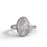 Diamond ring with a marquise-shaped gemstone on a white background, Bezel Set Split Shank Oval Solitaire Engagement Ring, Modern Wedding Ring for Women