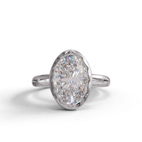 Bezel Set Split Shank Oval Solitaire Engagement Ring, Wedding Ring for Women