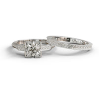 Milgrain Vintage Style Round Moissanite Bridal Ring Set