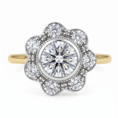 Vintage Floral Halo Moissanite Diamond Elegant Ring
