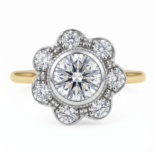 Vintage Floral Halo Moissanite Diamond Elegant Ring