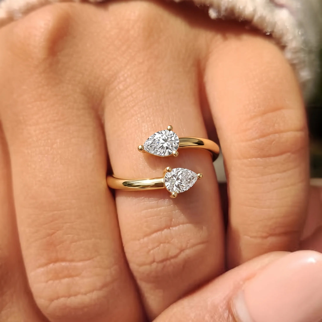 OctaPearl Pear Two Stone Lab Grown Diamond Open Gap Bypass Ring