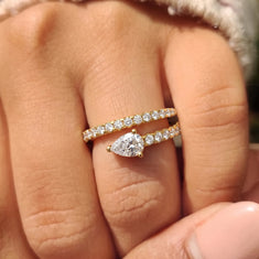OctaPearl Pear Cut Lab Grown Diamond Open Gap Bypass Pave Ring - alternate view